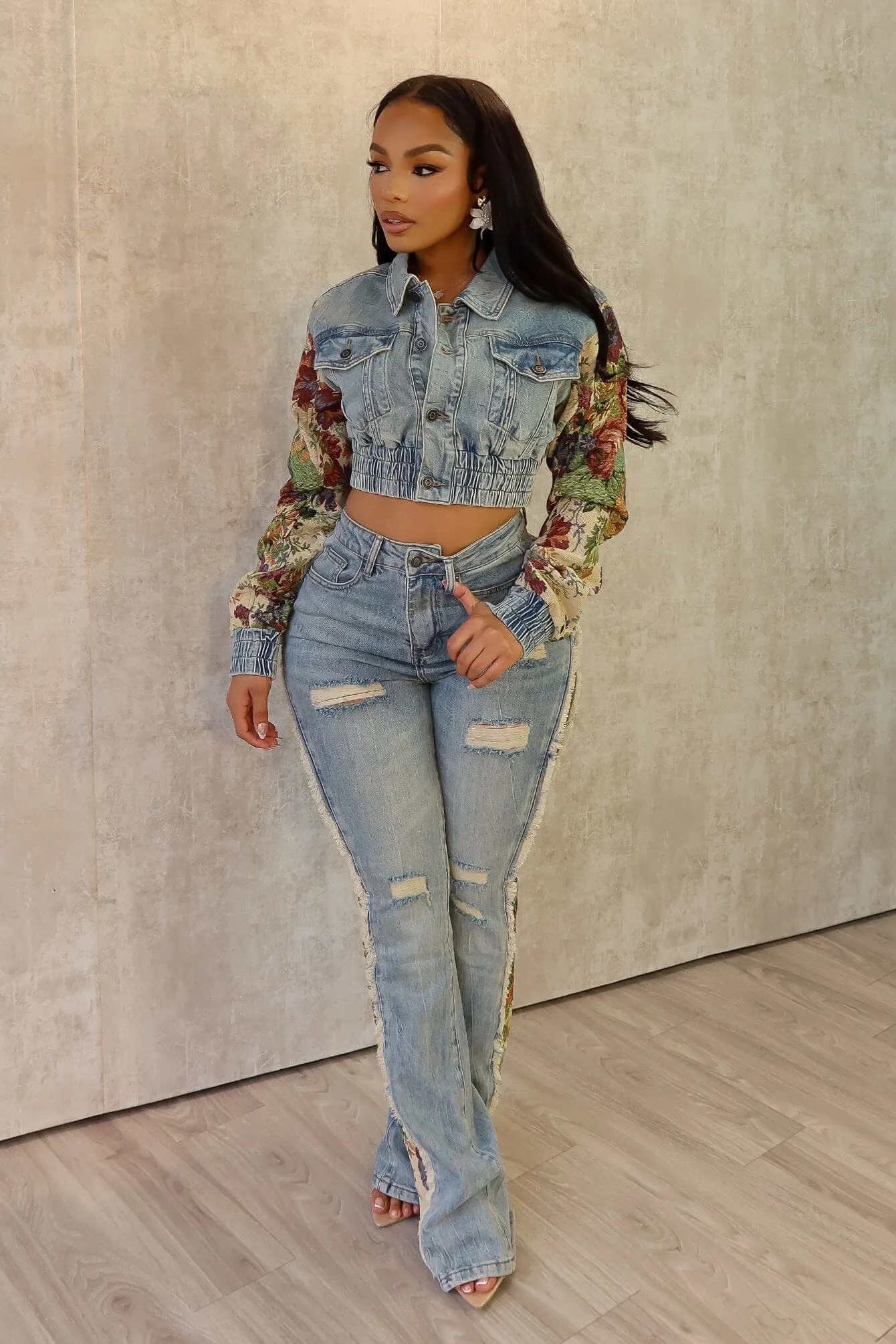 Jesse Tapestry Contrast Denim Jeans