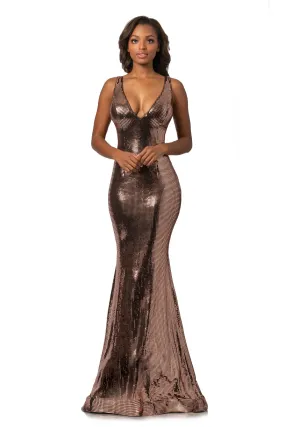 Johnathan Kayne 2044 Size 10 Rose Gold Metallic Mermaid Prom Dress Pageant Gown