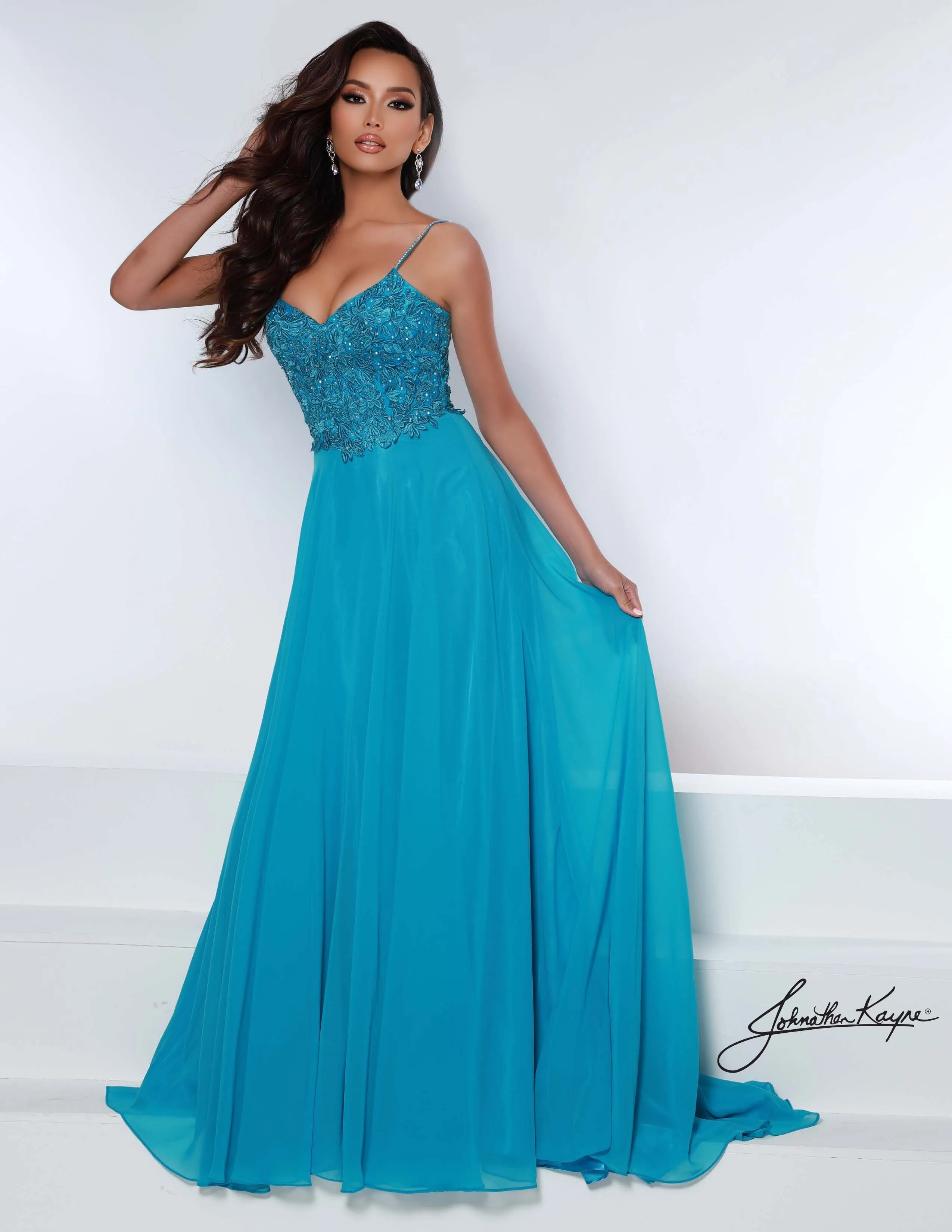 Johnathan Kayne 2447 Size 2 Lace and Chiffon Long Prom Dress All Occasion Evening Gown