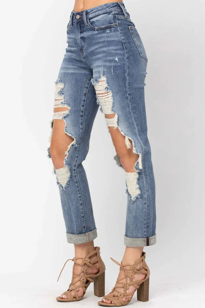 JUDY BLUE High Waist Vintage Straight Ripped Jeans Plus Size