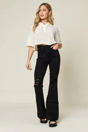 Judy Blue High Waisted Tummy Control Black Distressed Flare Jeans 88622PL