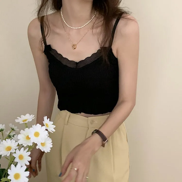 [Korean Style] Black White Summer Lace Tube Cami Top