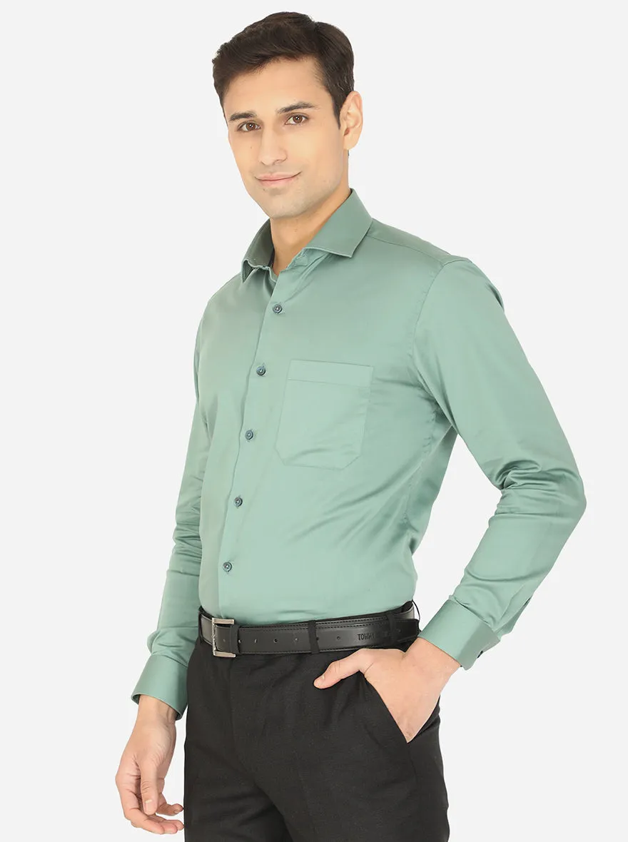 Light Green Solid Slim Fit Formal Shirt | Greenfibre