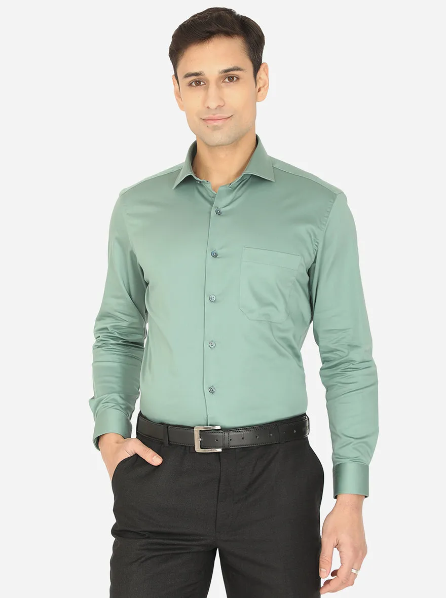 Light Green Solid Slim Fit Formal Shirt | Greenfibre