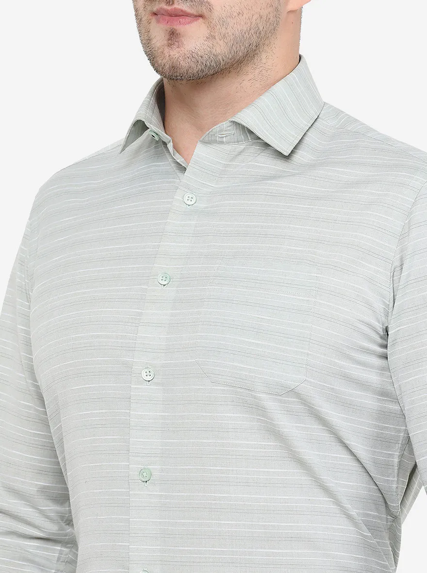 Light Green Striped Slim Fit Formal Shirt | Greenfibre