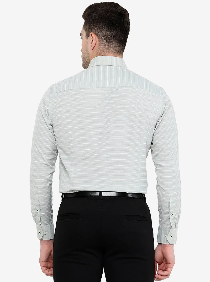 Light Green Striped Slim Fit Formal Shirt | Greenfibre