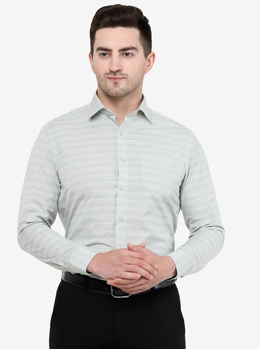 Light Green Striped Slim Fit Formal Shirt | Greenfibre