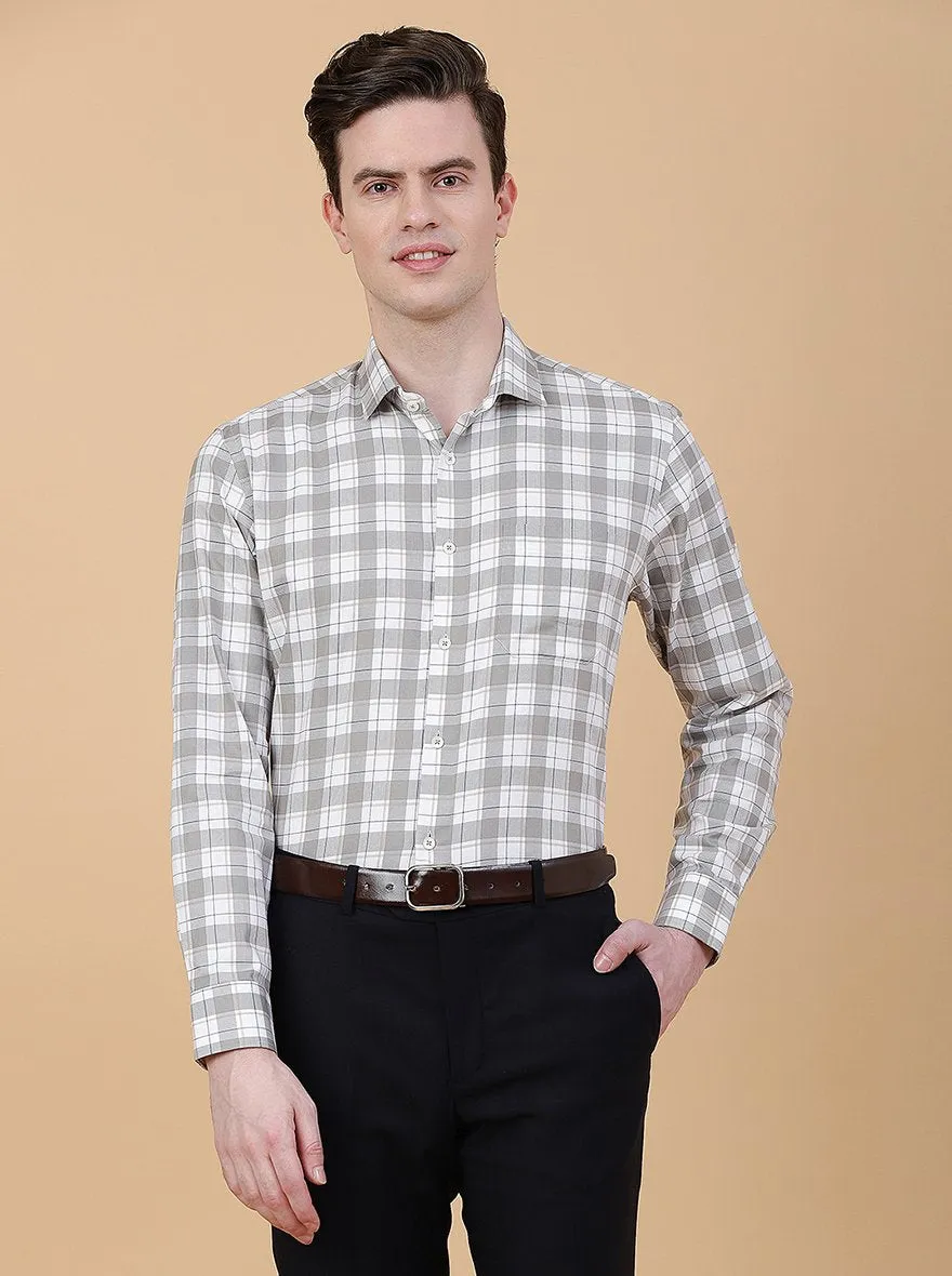 Light Grey Checked Slim Fit Formal Shirt | Metal