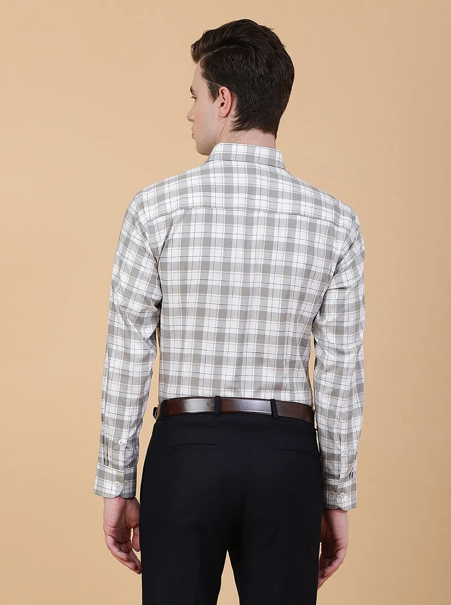 Light Grey Checked Slim Fit Formal Shirt | Metal