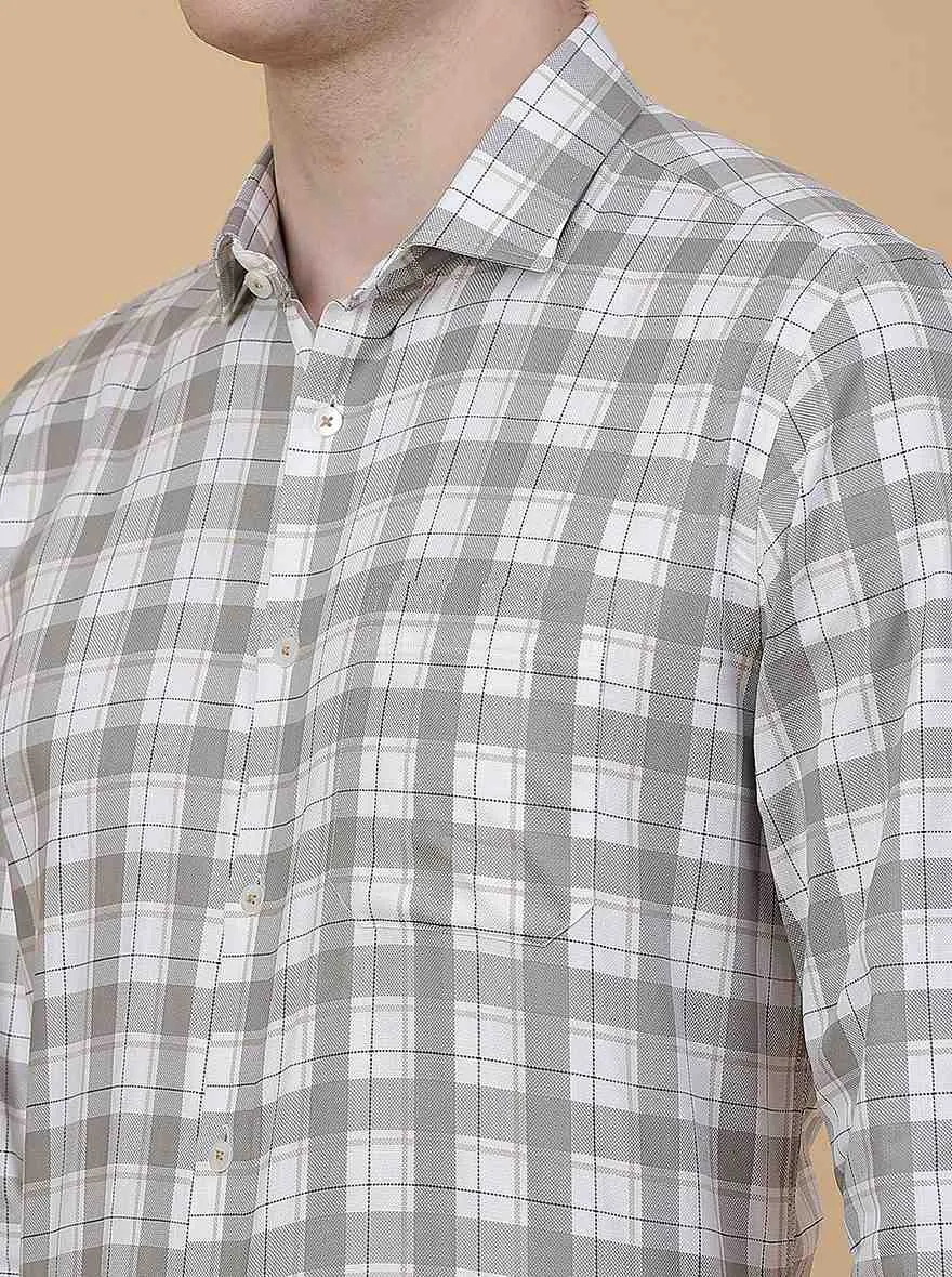 Light Grey Checked Slim Fit Formal Shirt | Metal