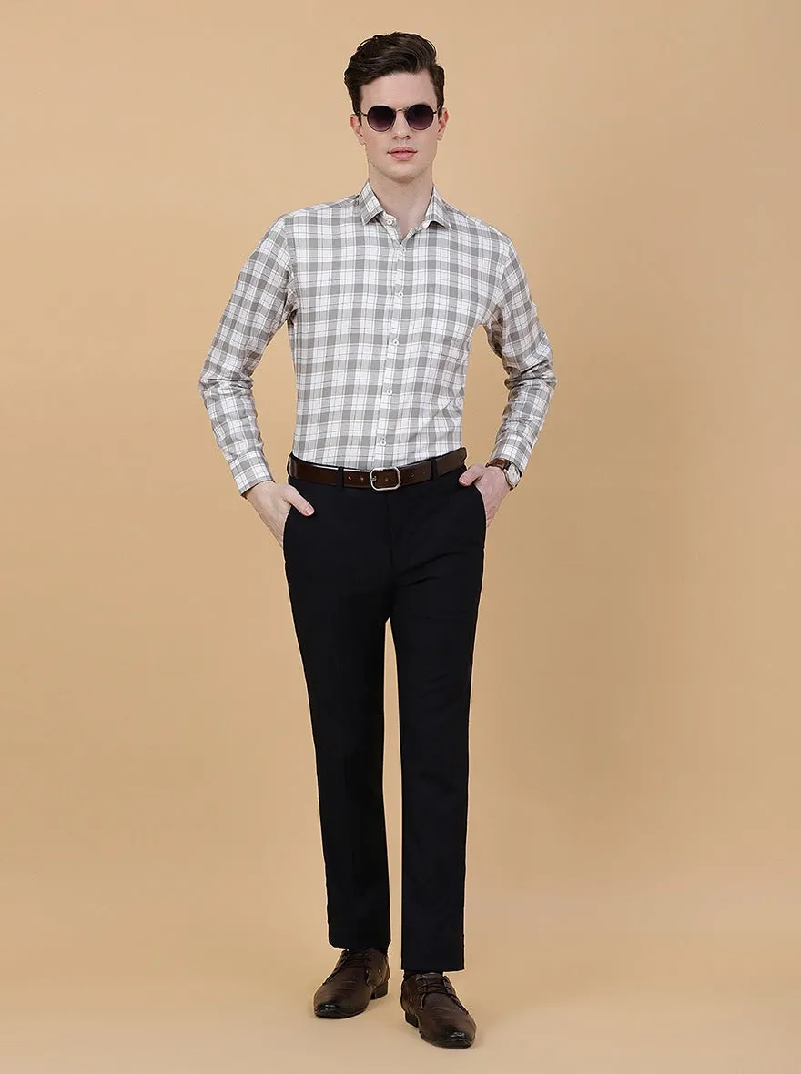 Light Grey Checked Slim Fit Formal Shirt | Metal