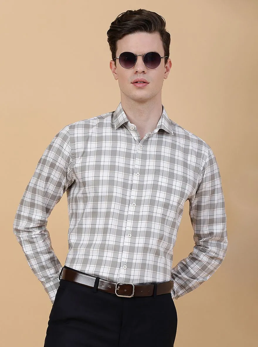 Light Grey Checked Slim Fit Formal Shirt | Metal