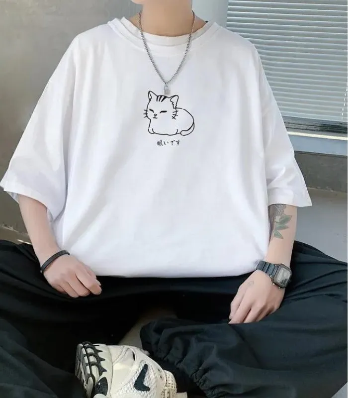 Lying Cat Drop Shoulder Tee