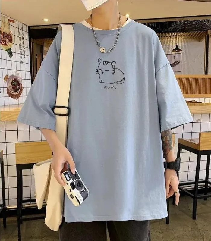 Lying Cat Drop Shoulder Tee