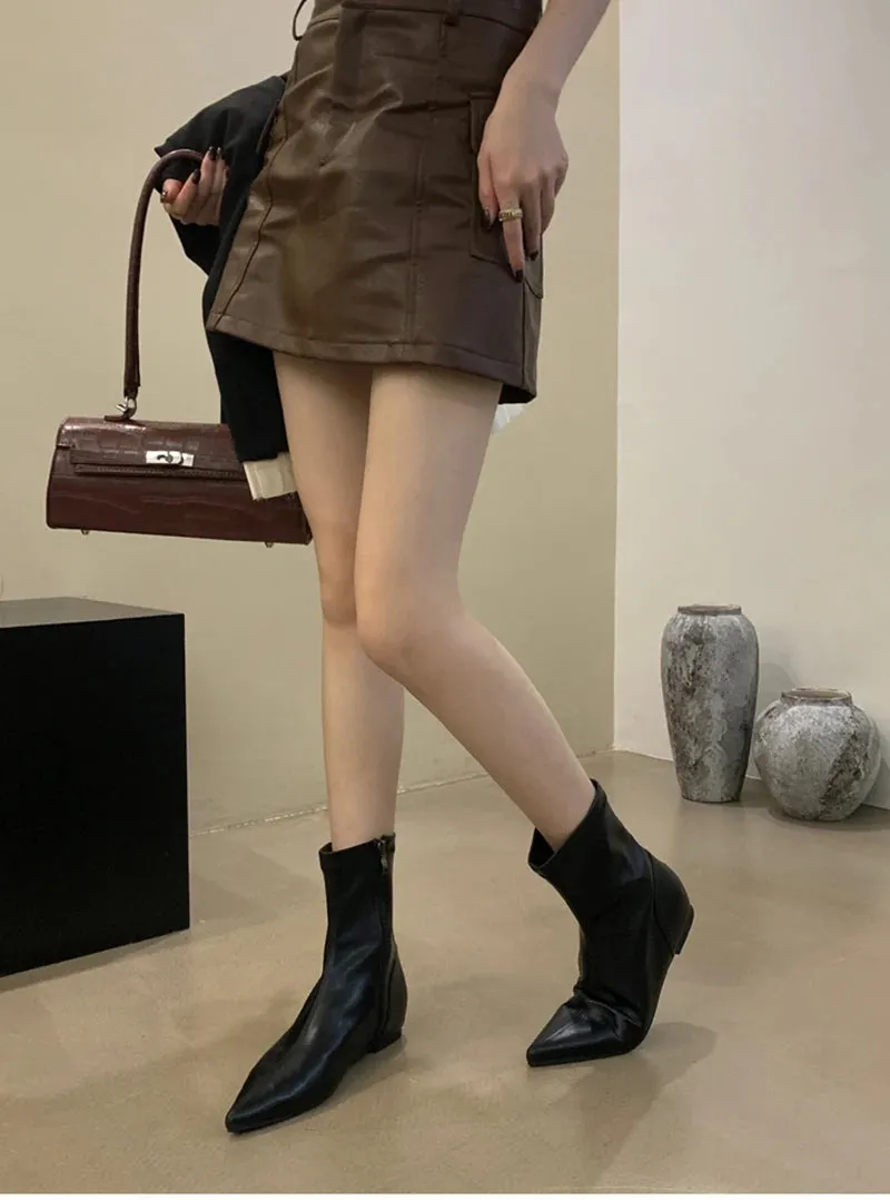 Maria's Pointed Toe Short Booties Concise Internal Elevation Shoes