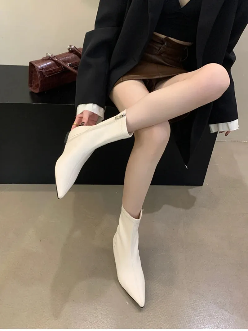 Maria's Pointed Toe Short Booties Concise Internal Elevation Shoes