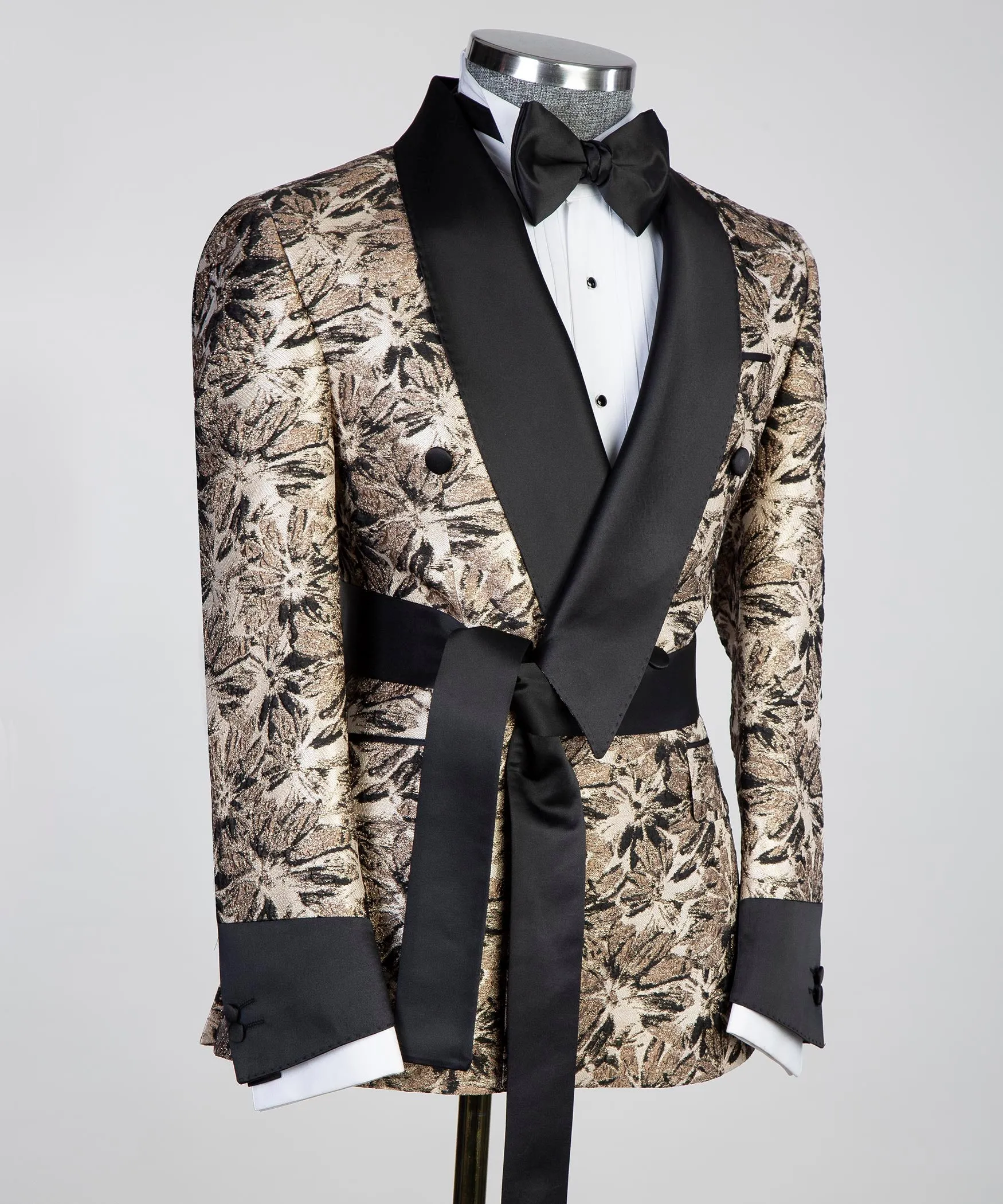 Men’s Black Gold Flower Belted Tuxedo