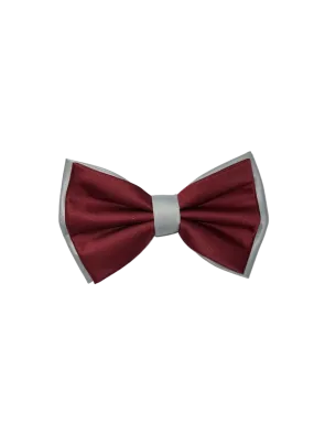 Men's Burgundy and Gray Solid Color Satin Bowtie Set and hanky