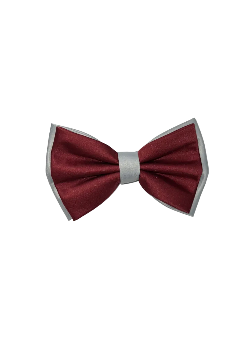 Men's Burgundy and Gray Solid Color Satin Bowtie Set and hanky