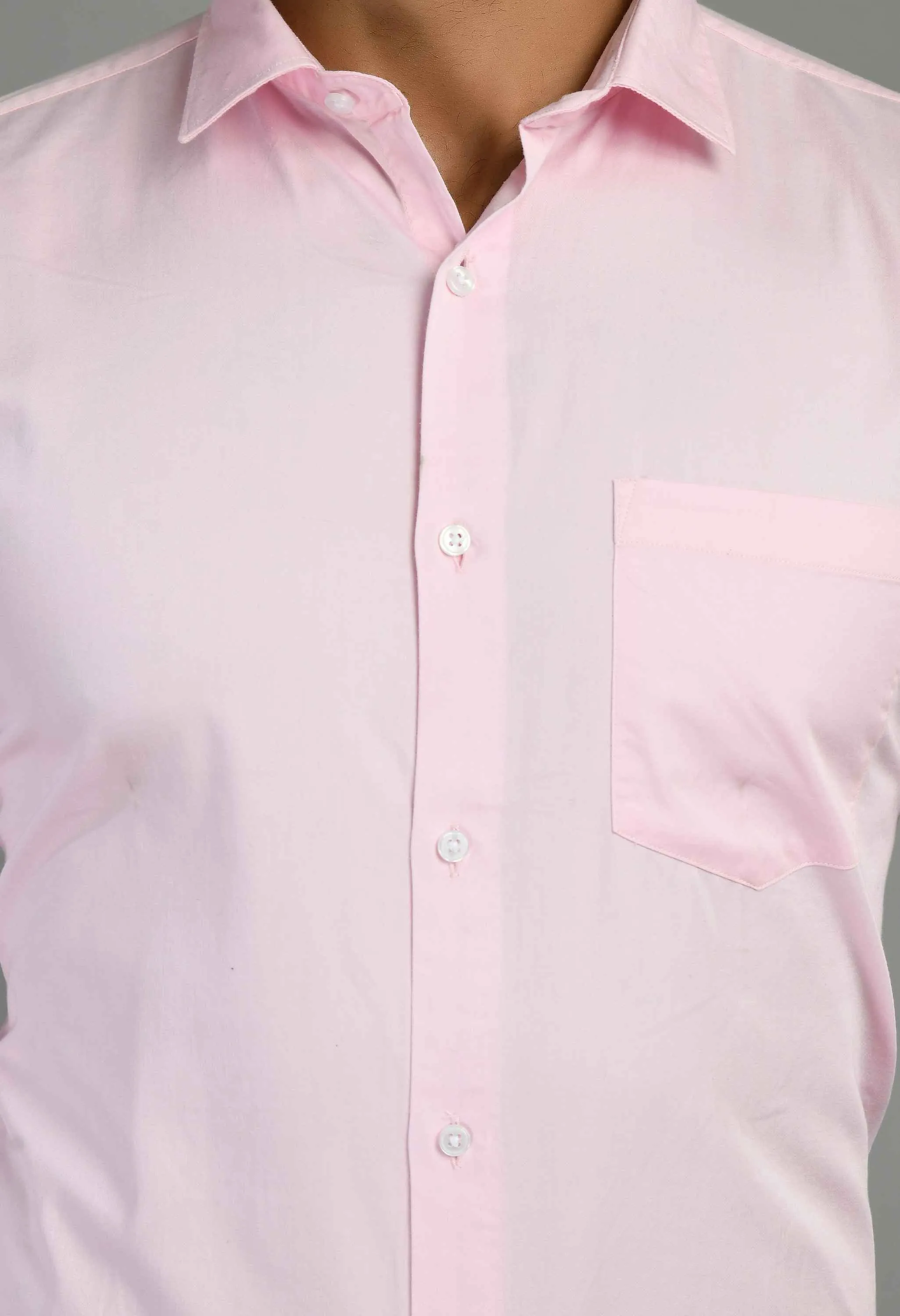 Men's Pink Spread Collar Solid Cotton Formal Shirt