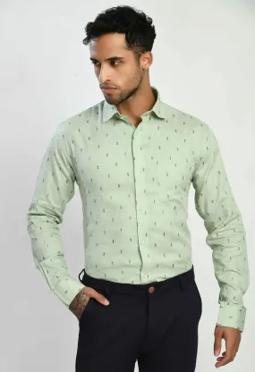 Men's Printed Sea Green Cotton Formal Shirt