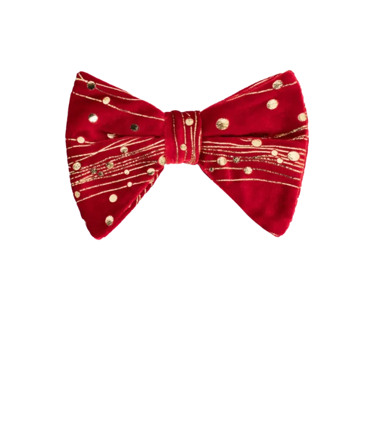 Men's Red and Gold velvet paisley bowtie and pocket square