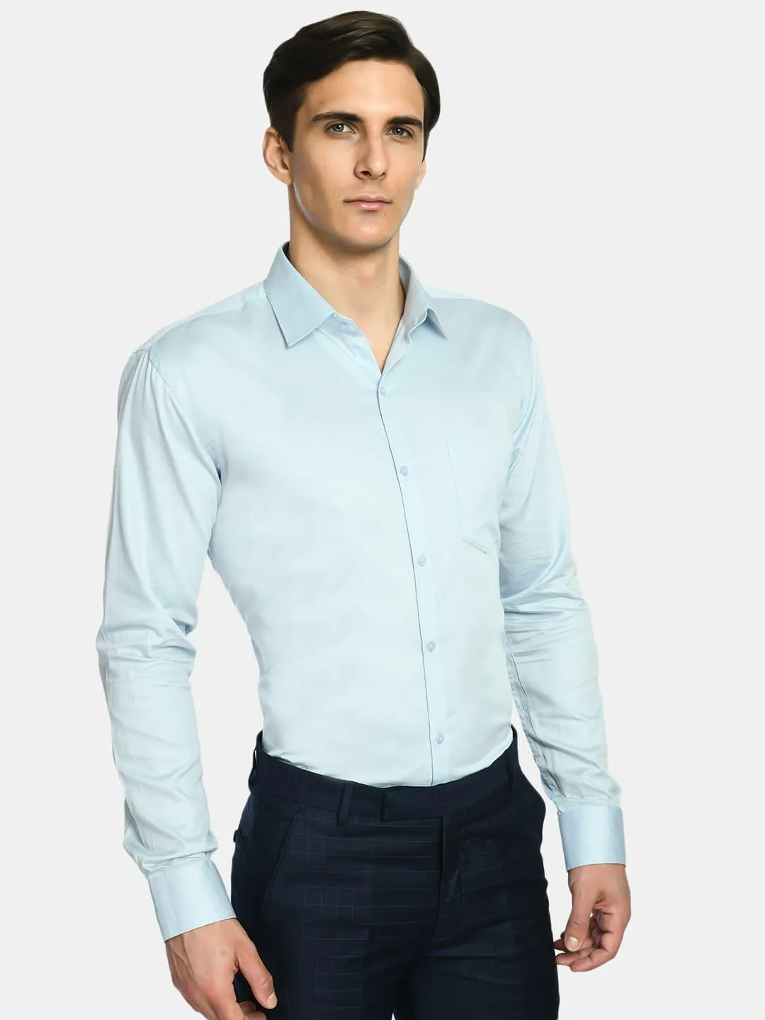 Men's Solid Sea Blue Regular Fit Formal Shirt