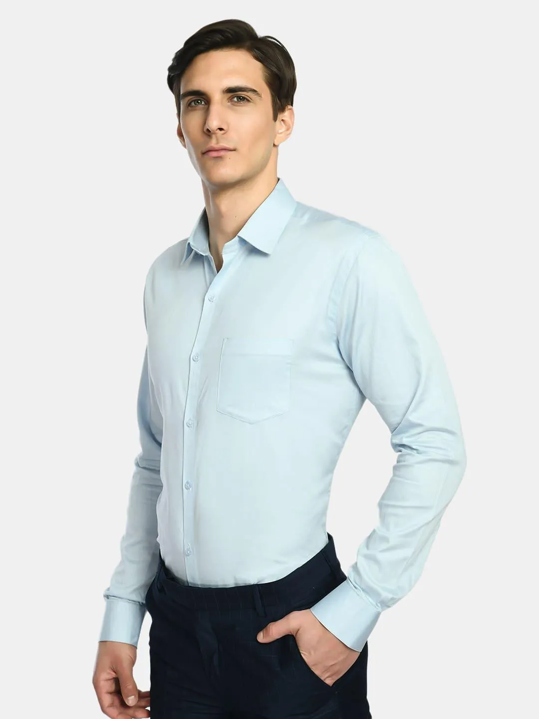 Men's Solid Sea Blue Regular Fit Formal Shirt