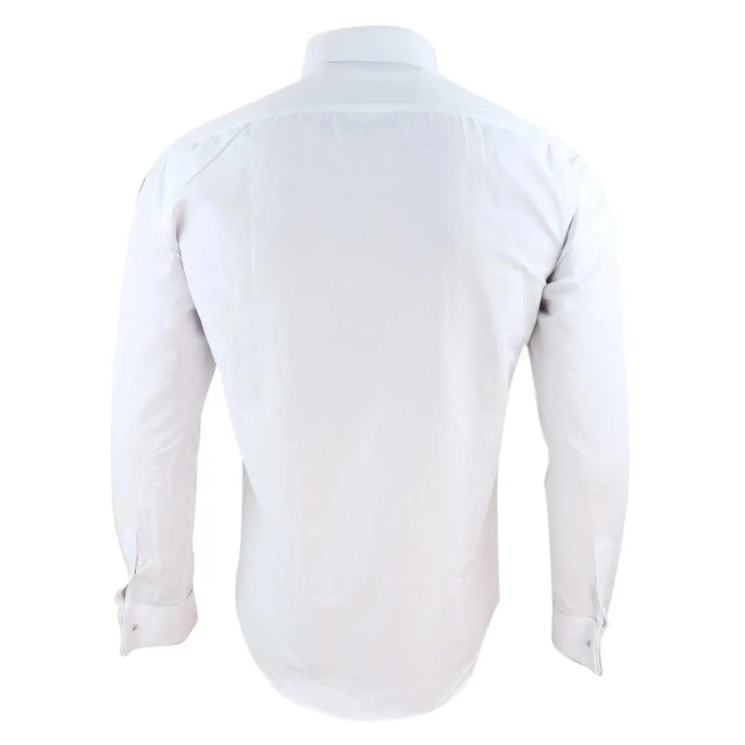 Mens White Nehru Classic Round Removable Collar Button Shirt Slim Regular Fit