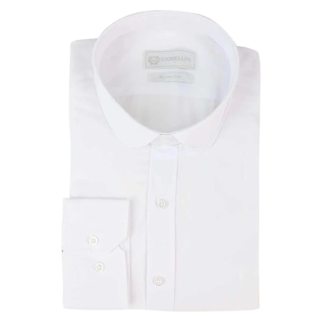 Mens White Nehru Classic Round Removable Collar Button Shirt Slim Regular Fit