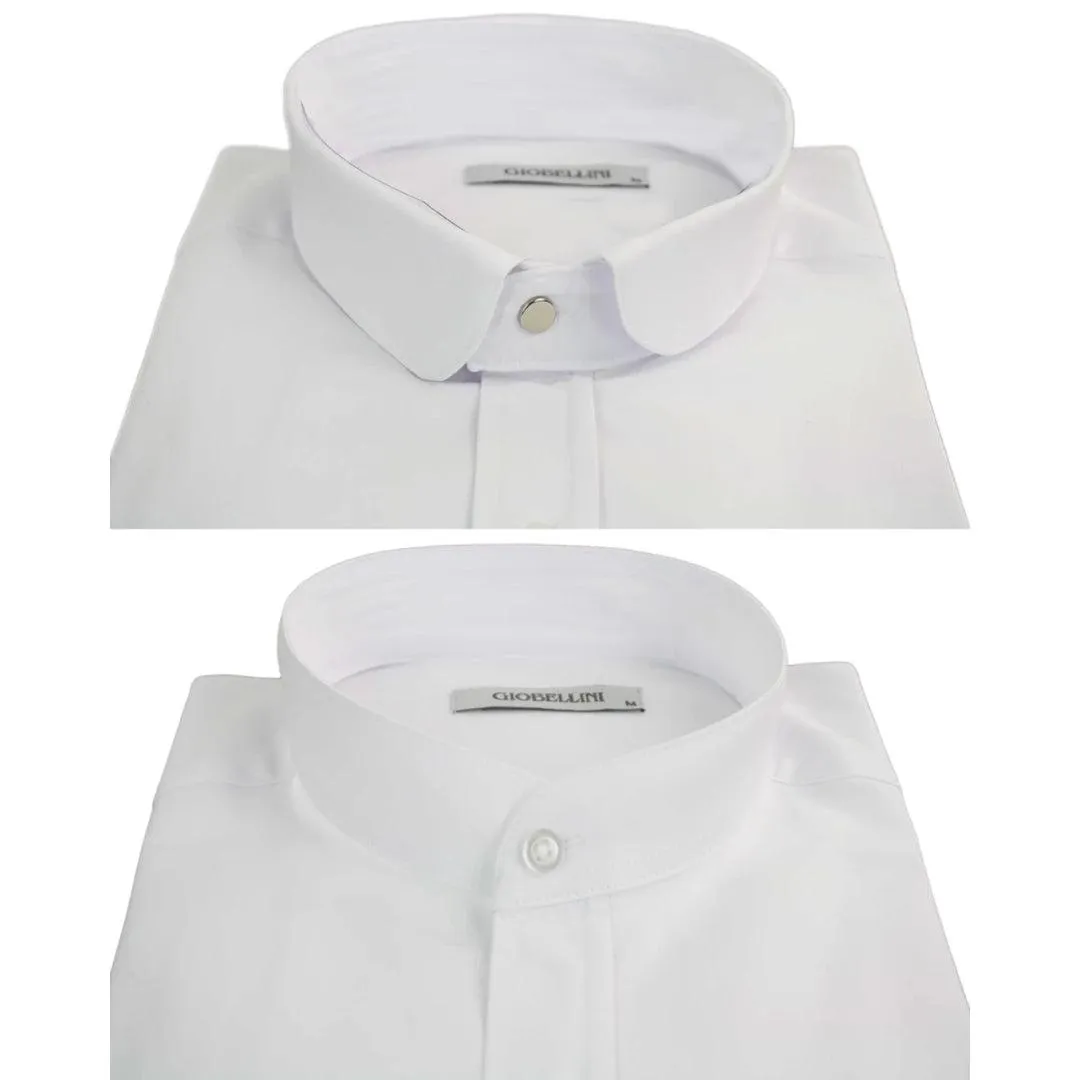 Mens White Nehru Classic Round Removable Collar Button Shirt Slim Regular Fit