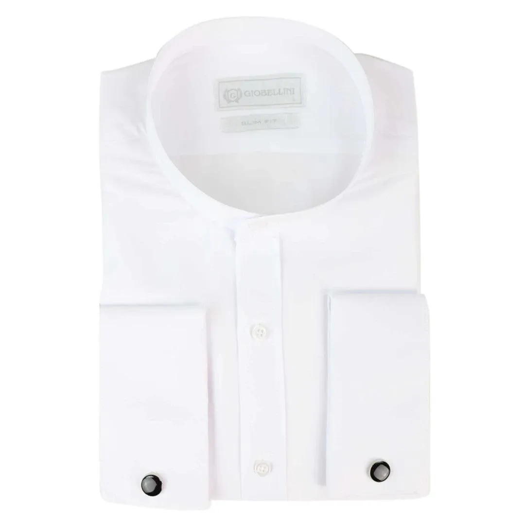 Mens White Nehru Classic Round Removable Collar Button Shirt Slim Regular Fit