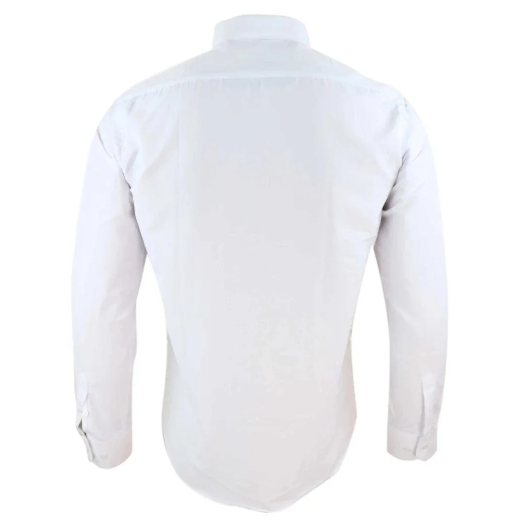 Mens White Nehru Classic Round Removable Collar Button Shirt Slim Regular Fit