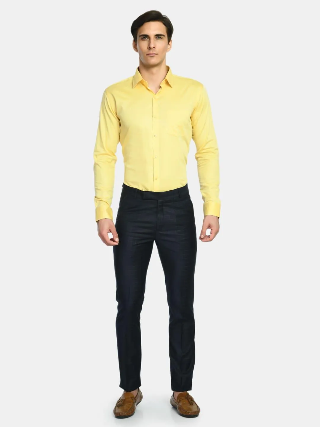 Men's Yellow Solid Giza Cotton Formal Shirt