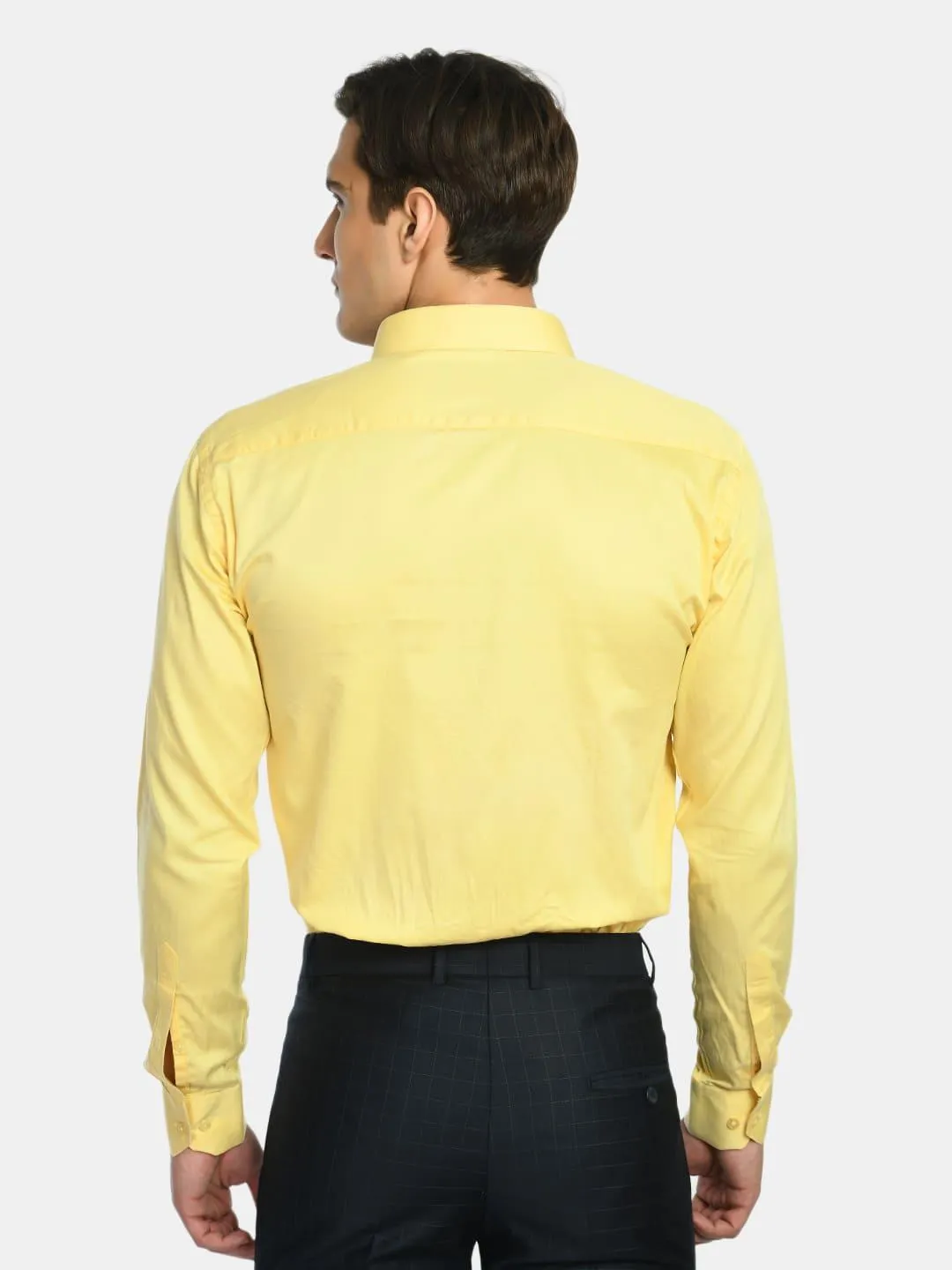 Men's Yellow Solid Giza Cotton Formal Shirt