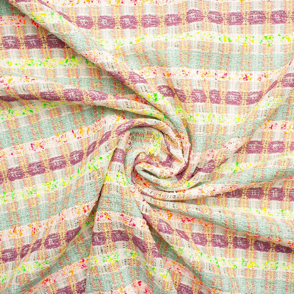 Multi-Coloured Cotton Blend Bouclé Fabric