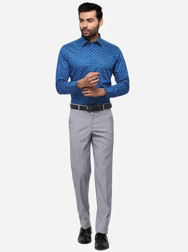 Navy Blue Printed Slim Fit Formal Shirt | Greenfibre