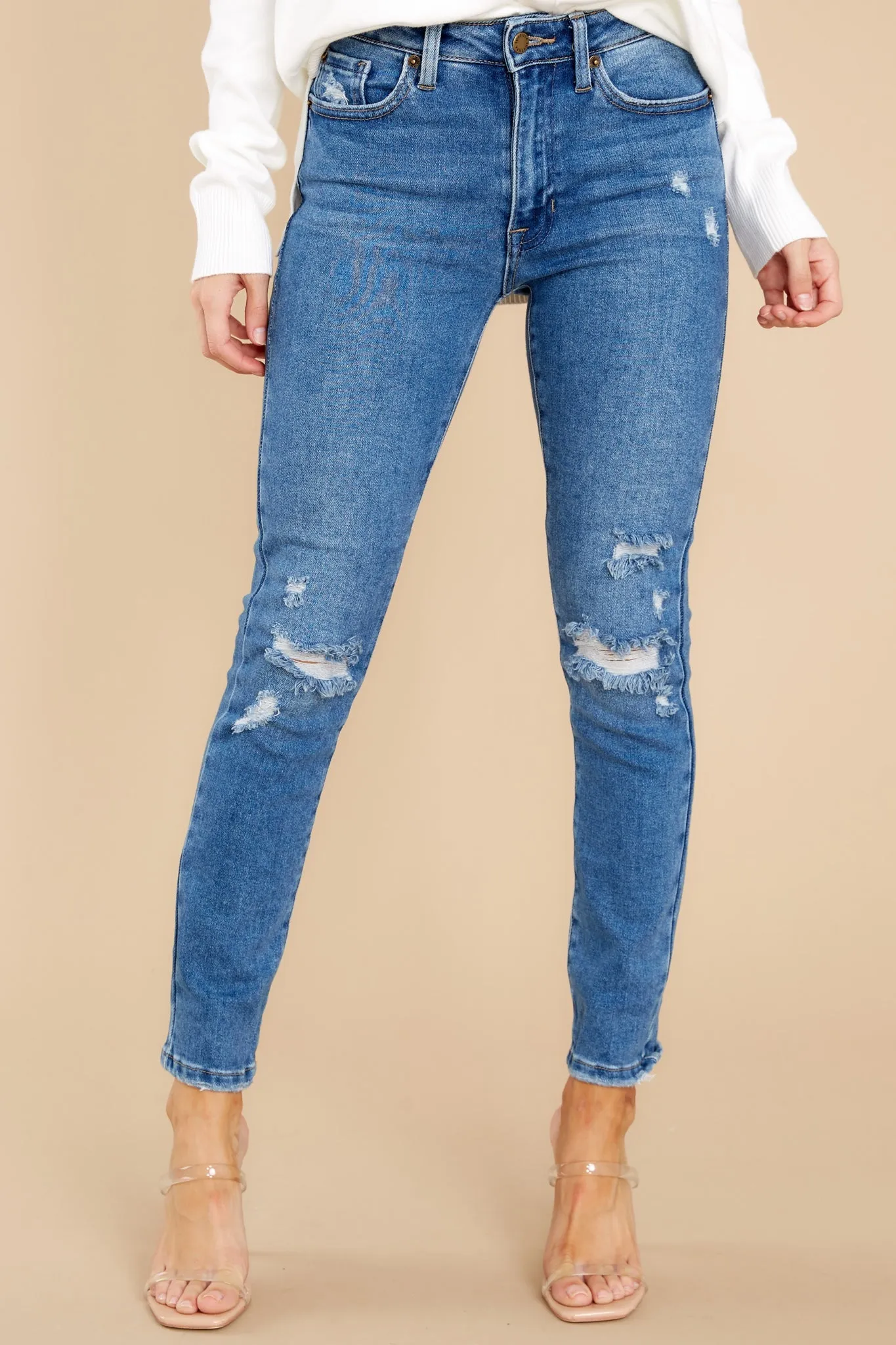 Own It Like Me Medium Wash Distressed Slim Jeans