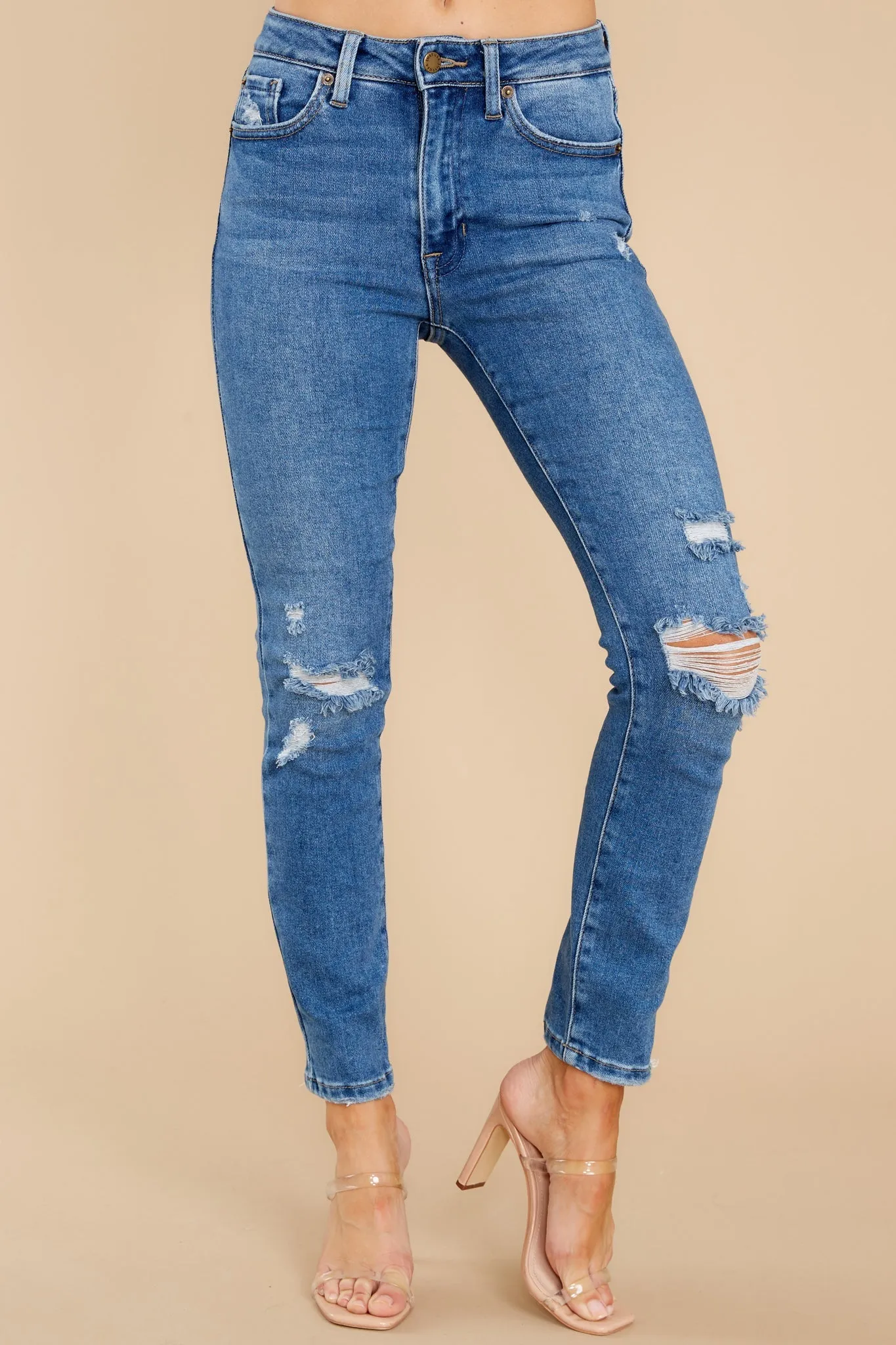 Own It Like Me Medium Wash Distressed Slim Jeans