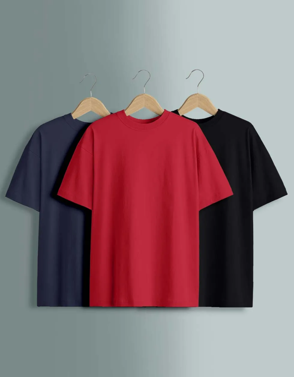 Pack of 3 Oversized Tees: Black & Navy & Red