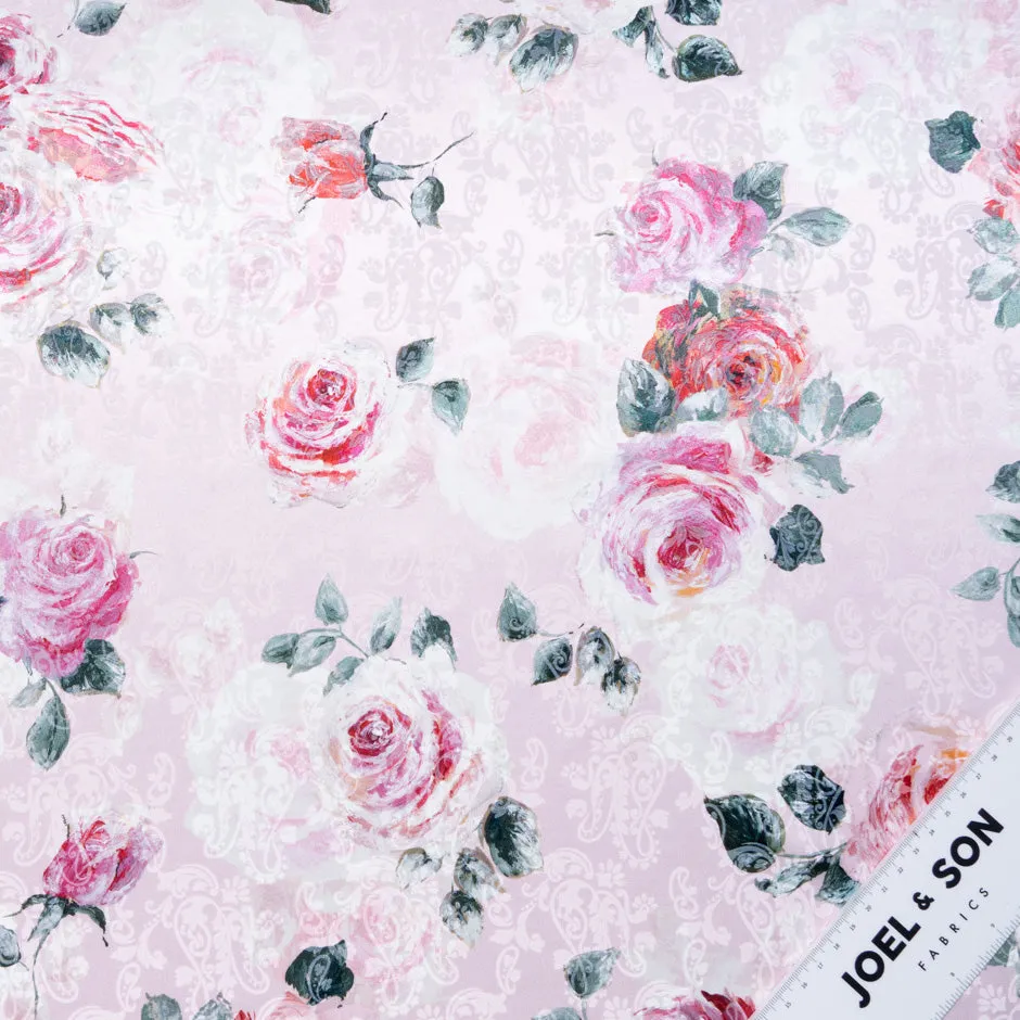 Pink Rose Vision Printed Pink Pure Silk Jacquard