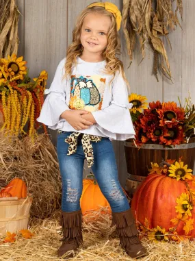 Proud Pumpkin Bell Sleeve Top and Jeans Set