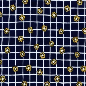 PUL Fabric, Daisy on Navy and White Laminated Fabric