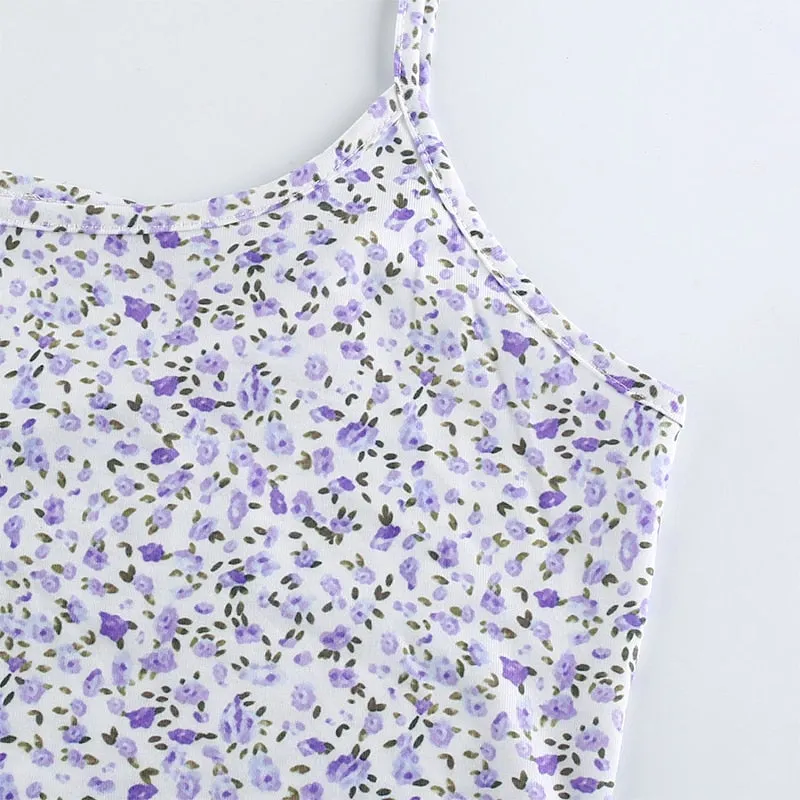 Purple Small Flower Print Cute Summer Casual Sleeveless