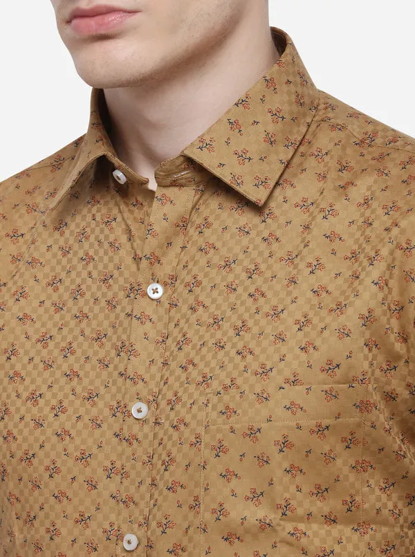 Red & Khaki Printed Slim Fit Formal Shirt | Greenfibre