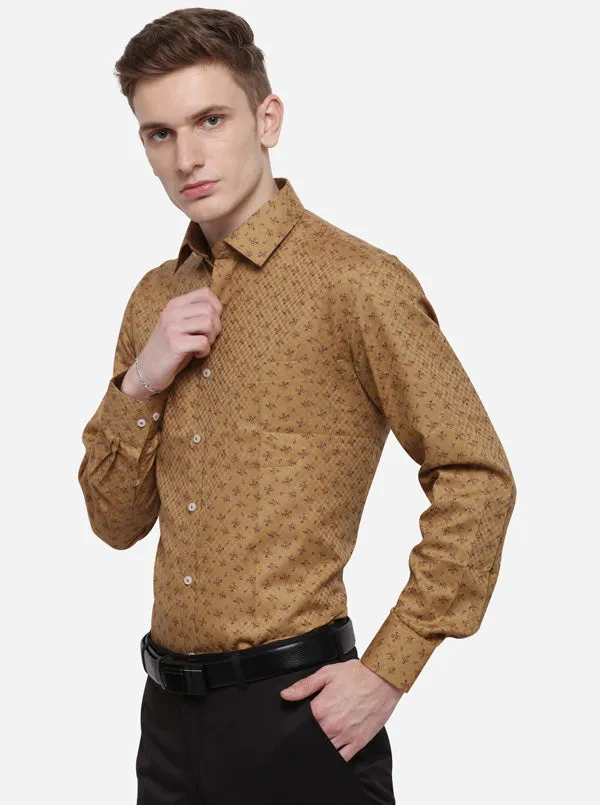 Red & Khaki Printed Slim Fit Formal Shirt | Greenfibre