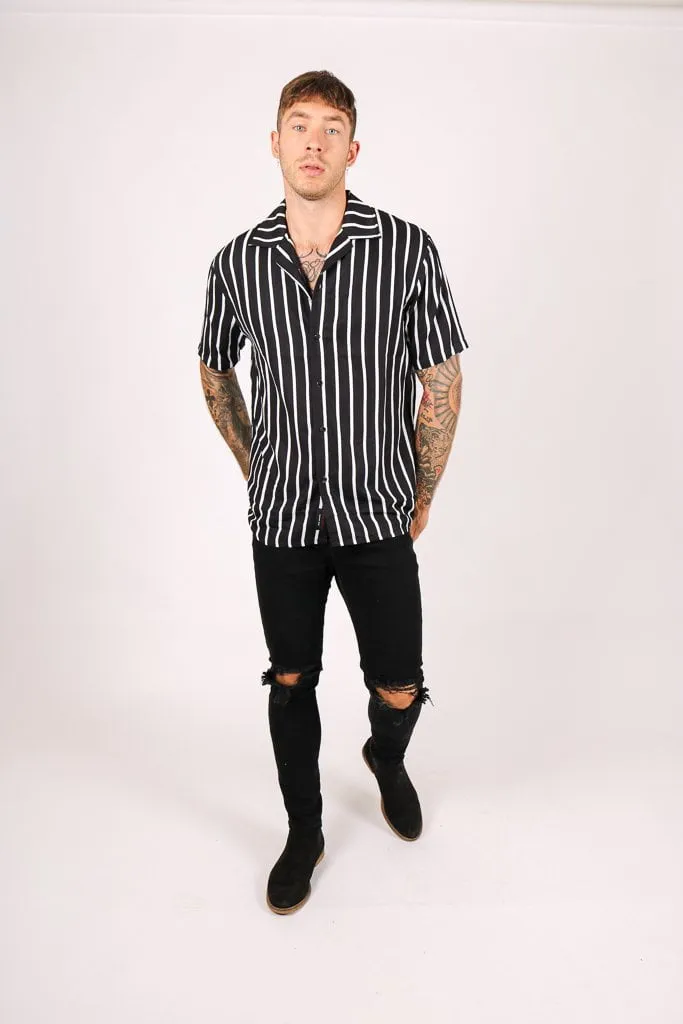 Revere Shirt Black White Fine Pin Stripe Oversized Relaxed Shirt