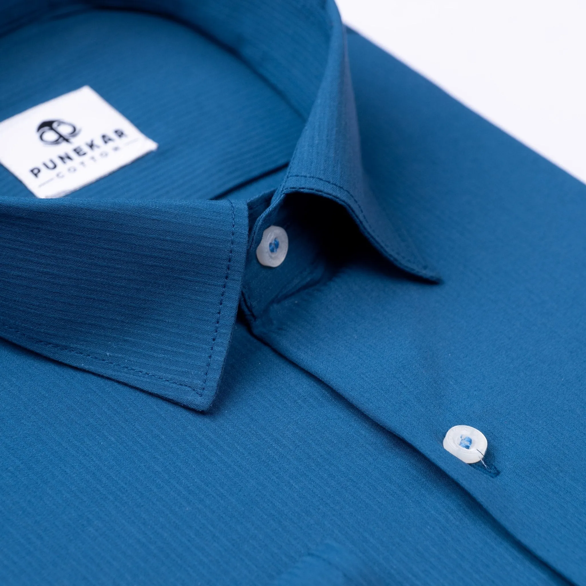 Royal Blue Color Lining Texture Lycra Cotton Shirt For Men