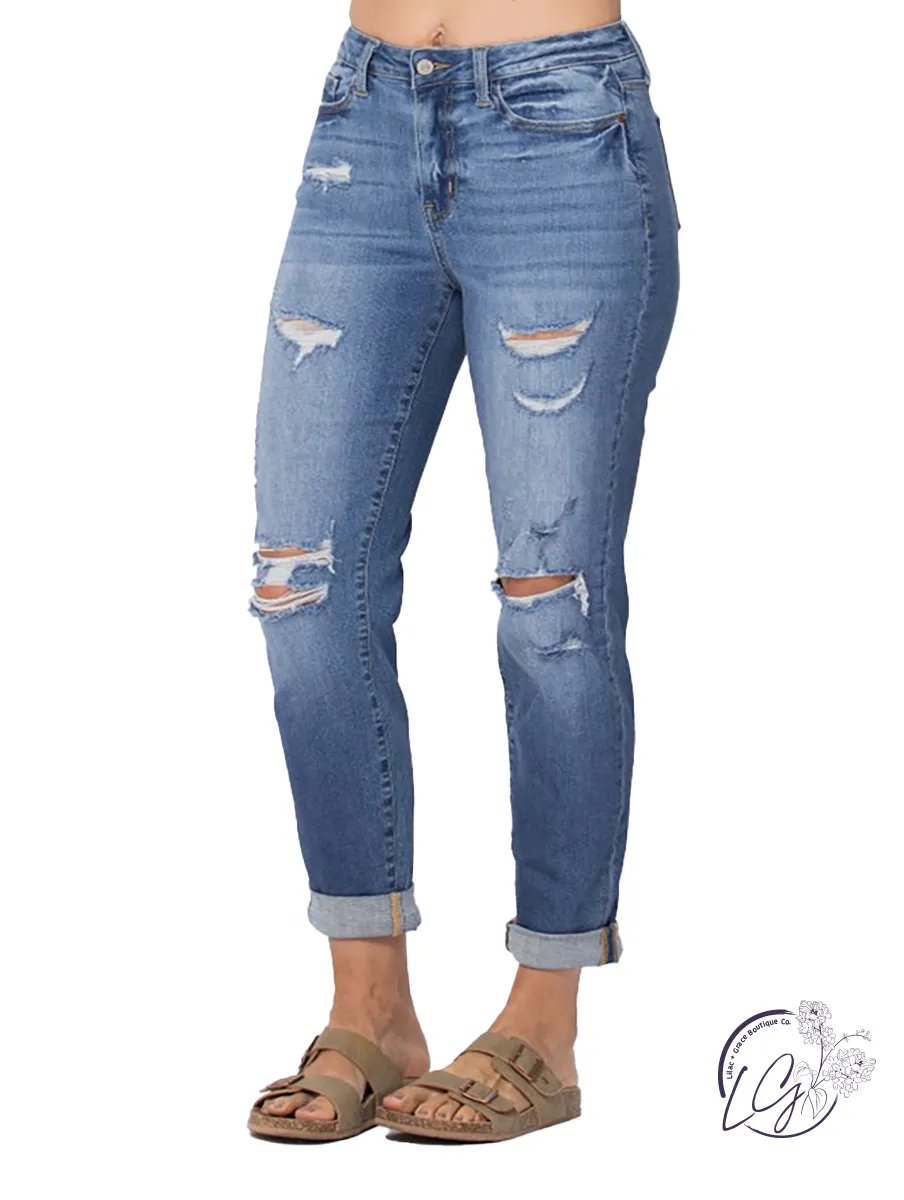 Shirley High-Rise Distressed Boyfriend by Judy Blue (Mobile)