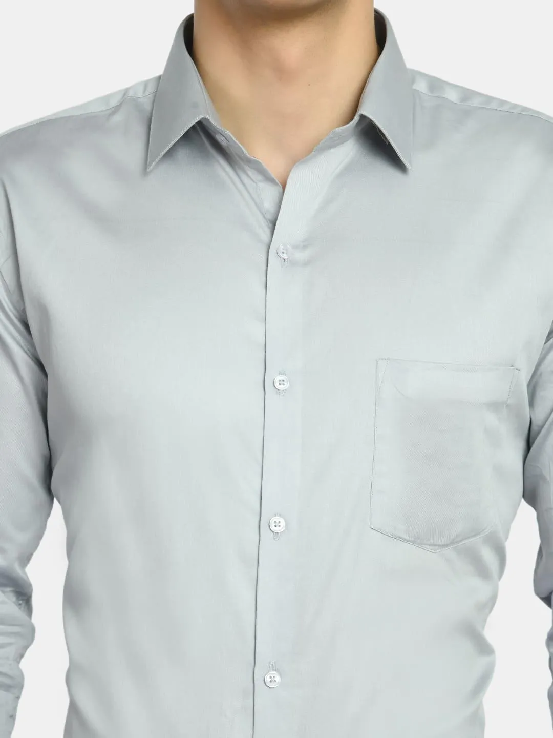 Solid Grey Formal Shirt with Curved Hemline